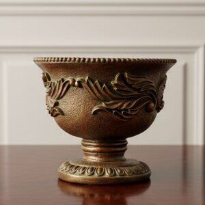 Ornate Gold Resin Planter Urn Pedestal Pot Vintage Style Acanthus Leaf Classical